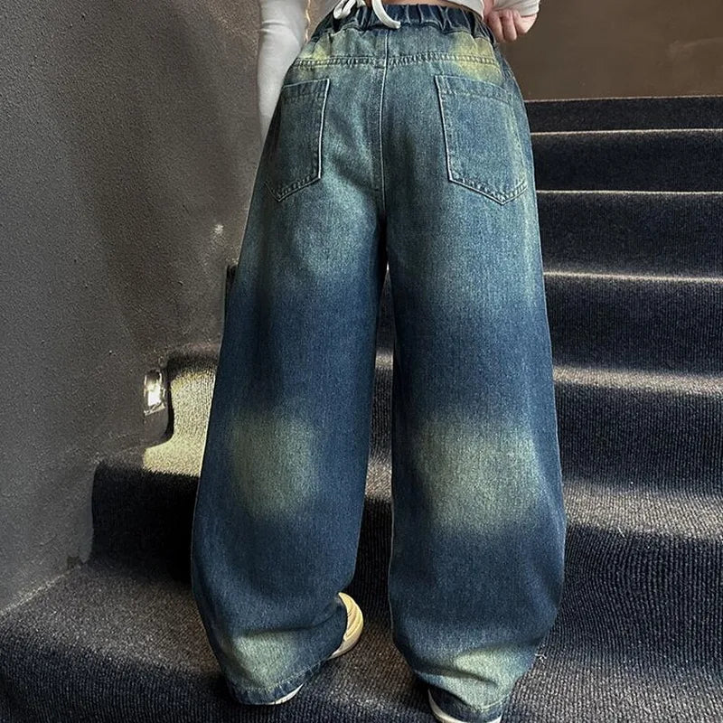 Kinder Jeans für Mädchen Mode Graffiti Färben 2024 Frühling Herbst