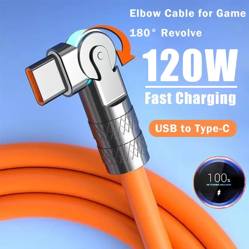 120w Schnell-Ladekabel Usb Type C Data Cable 180 grad