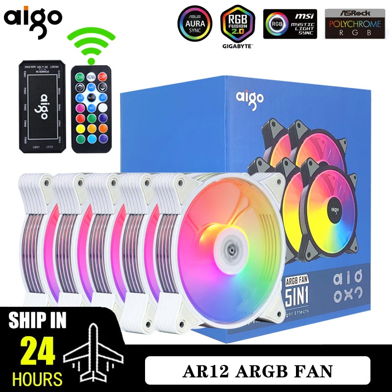 Aigo AR12 Weiß 120mm PC Computer Gehäuse Lüfter Kühlung Kühler RGB Led