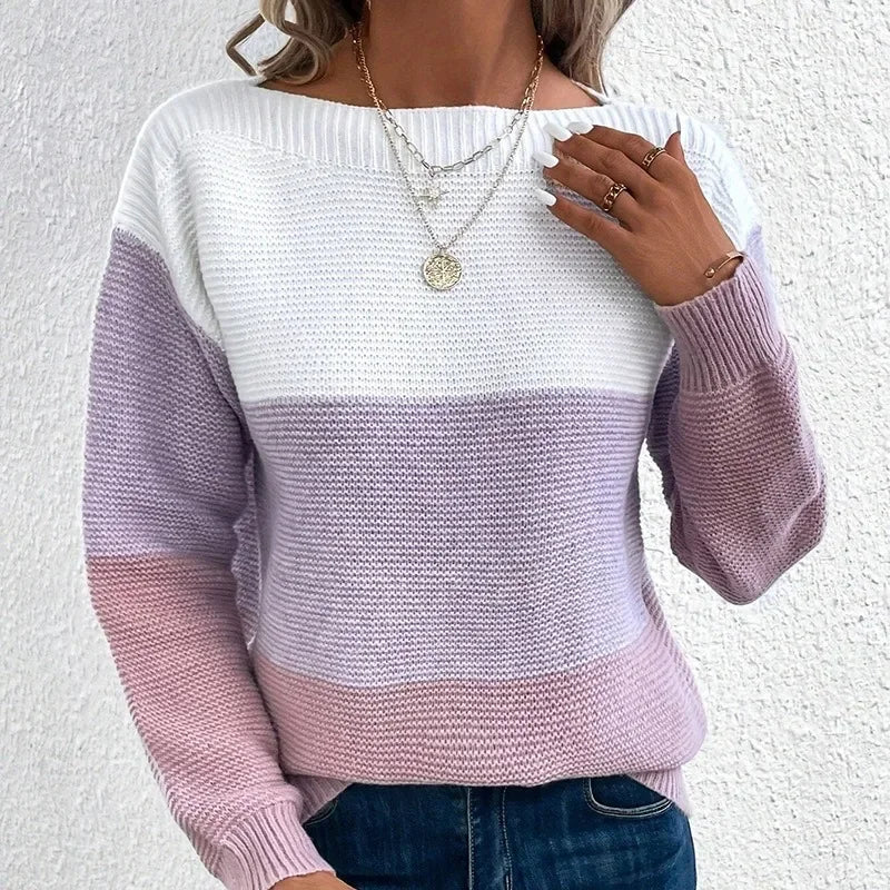 Women's Contrast Color Long Sleeve Pullover