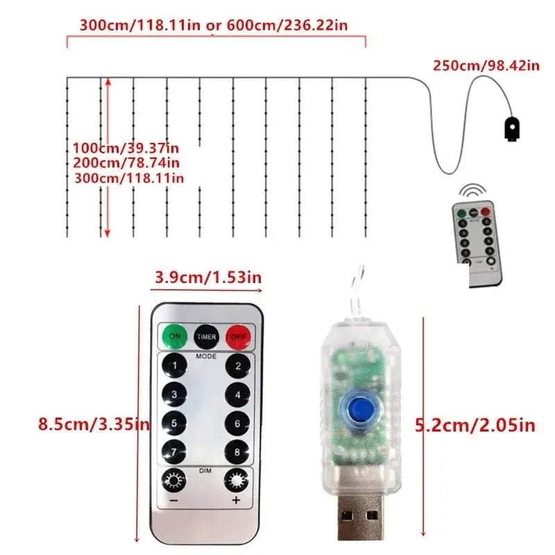 USB 3x3/3*2/3*1 LED Lichterkettenvorhang