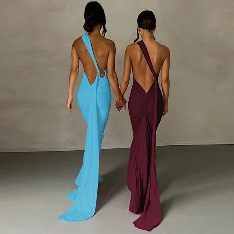 Hugcitar One Shoulder elegantes rückenfreies Kleid