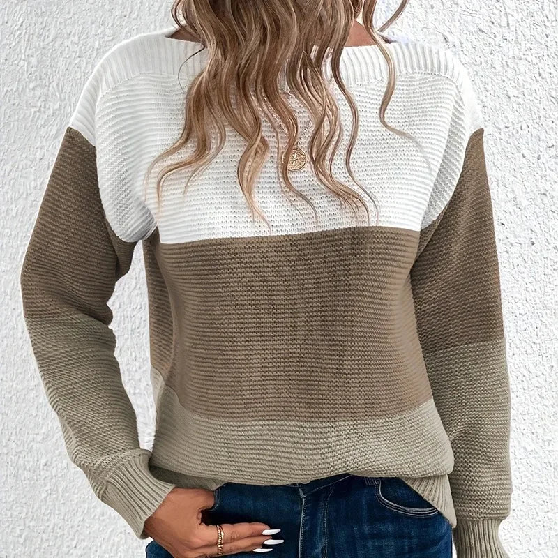 Women's Contrast Color Long Sleeve Pullover