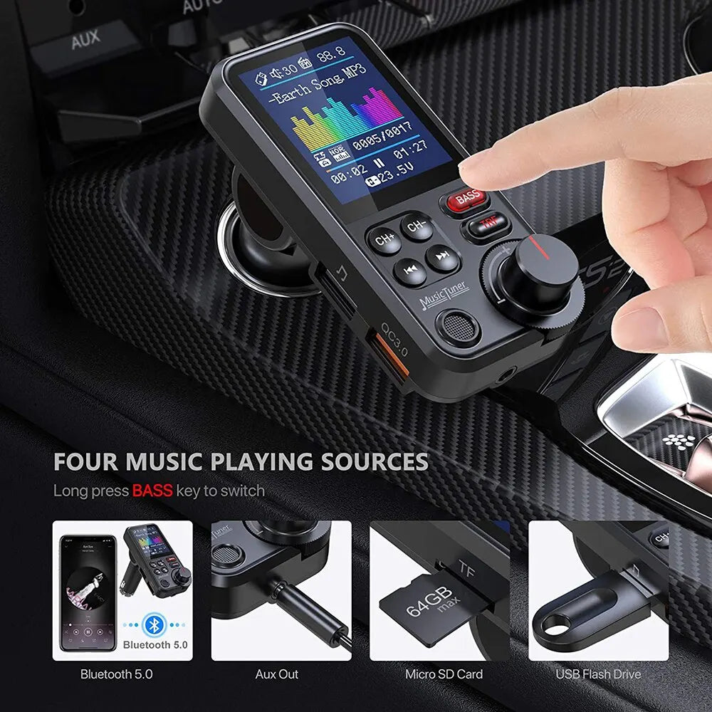 1,8 Zoll Wireless Auto Bluetooth FM Sender Aux unterstützt QC3.0