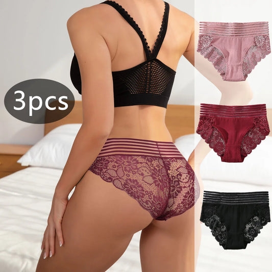 3 Teiliges Damenunterwäsche Set Slips mit Spitze