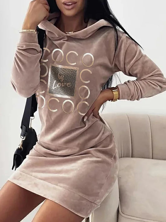 Damen Langarm Pullover mit Kapuze / Kleid
