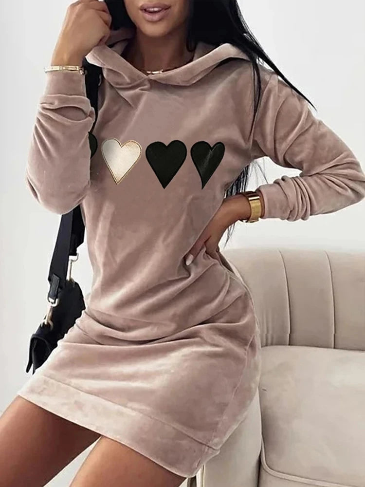 Damen Langarm Pullover mit Kapuze / Kleid