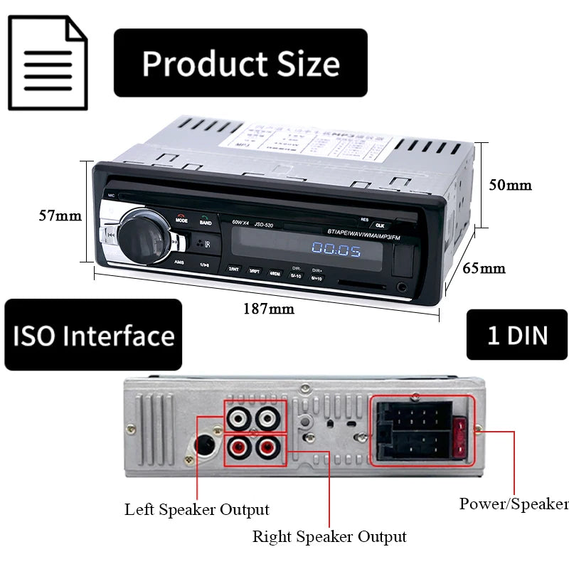 Autoradio 1 Din Stereo-Player Digital Bluetooth Auto MP3-Player 60 Wx4