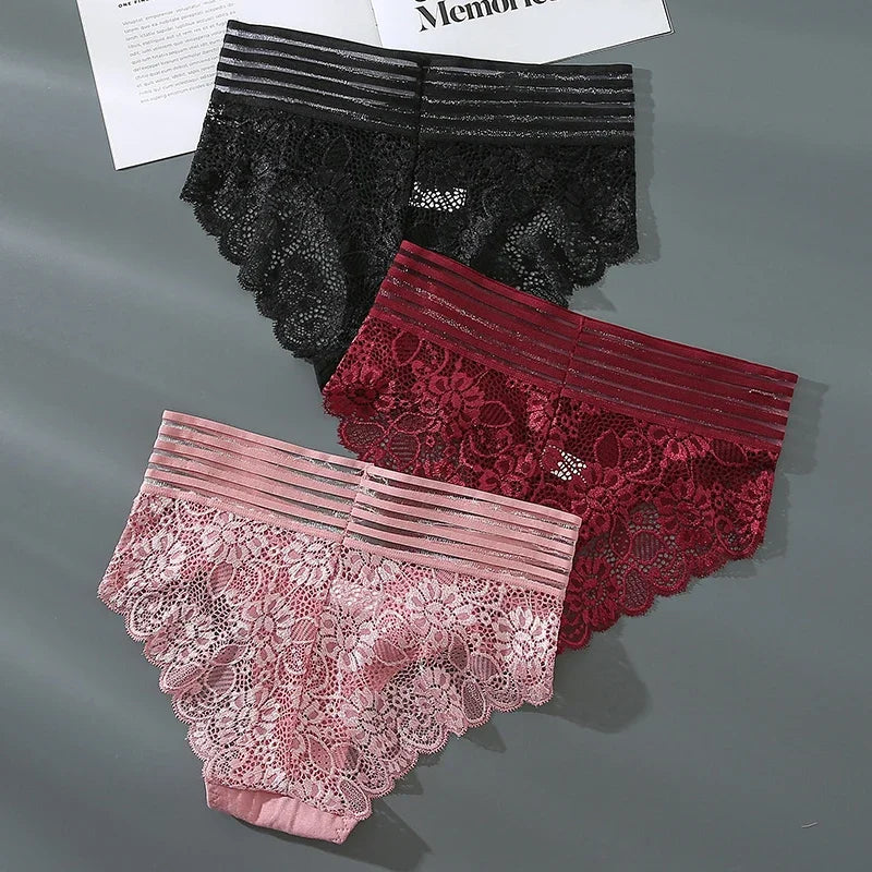Damen Panties Slips Unterhosen Unterwäsche Spitze 3 Teilig