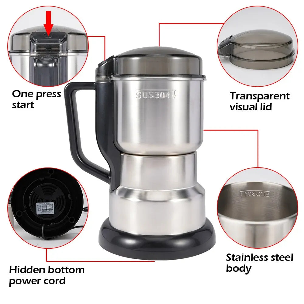 elektrische Hochleistungs- Kaffeemühle Müsli Nüsse Bohnen Gewürze Körner Mühle