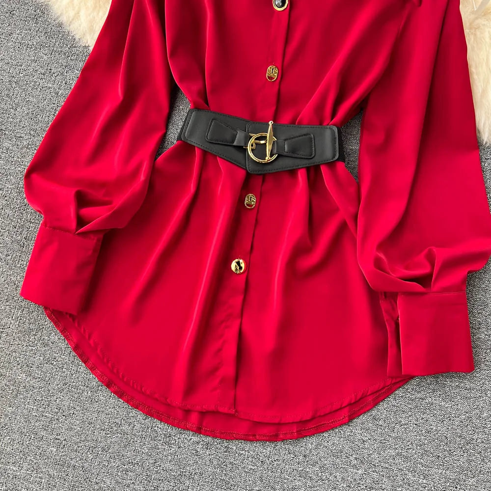 Damen Bluse Hemd mit Gürtel Model 2023