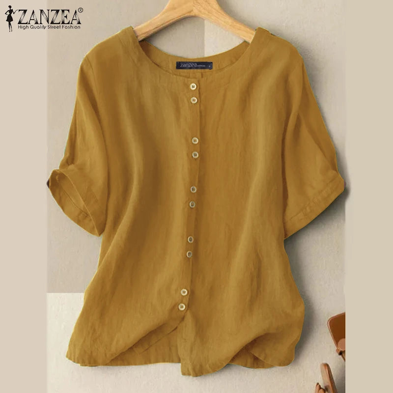 Zanzea Sommer lässige Damen Tunika Top Hemd Baumwolle
