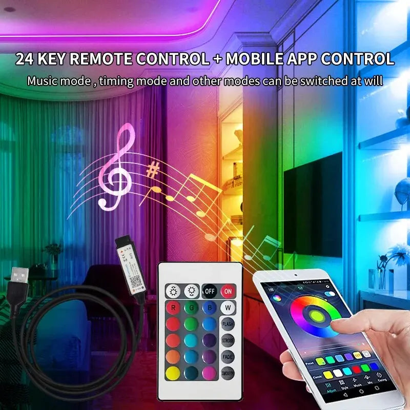 3m USB RGB LED Strip Light 5V SMD 2835 Smart APP Control Bluetooth
