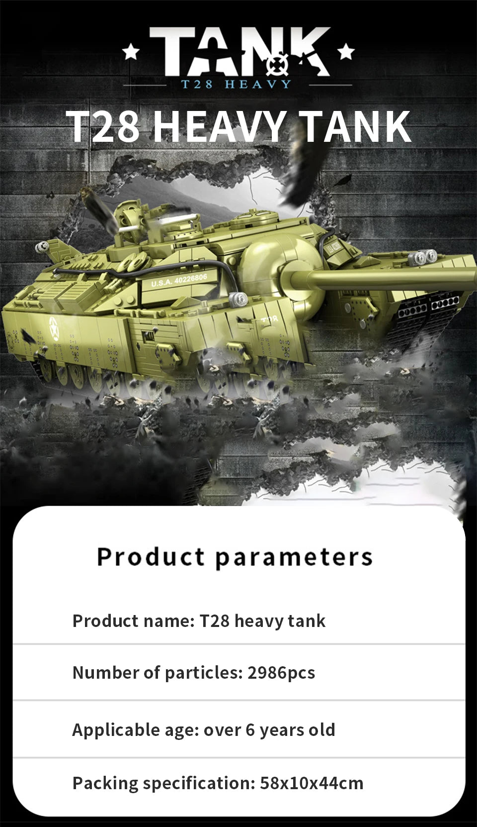 Sluban großer schwerer T28 Panzer PLS628010 2986 Teile