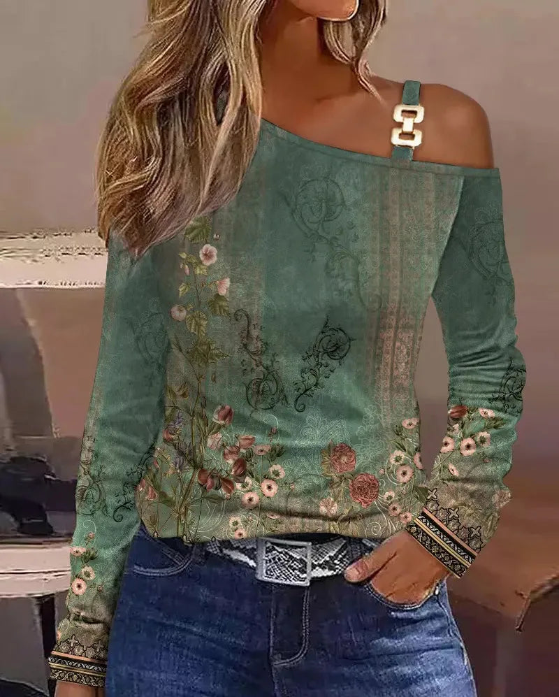 Sexy elegante schulter freie Tops und Blusen 2023 Herbst Langarm