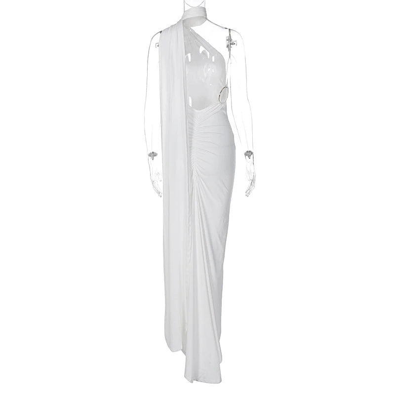 Hugcitar One Shoulder elegantes rückenfreies Kleid
