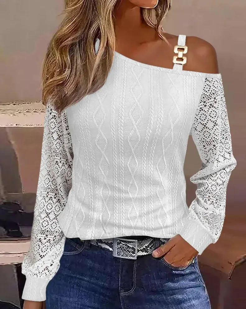 Sexy elegante schulter freie Tops und Blusen 2023 Herbst Langarm