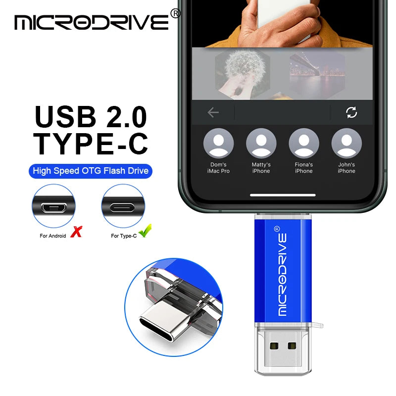 Microdrive Type C OTG USB Flash Drive 128GB 64GB 32GB 16GB 8GB 4GB
