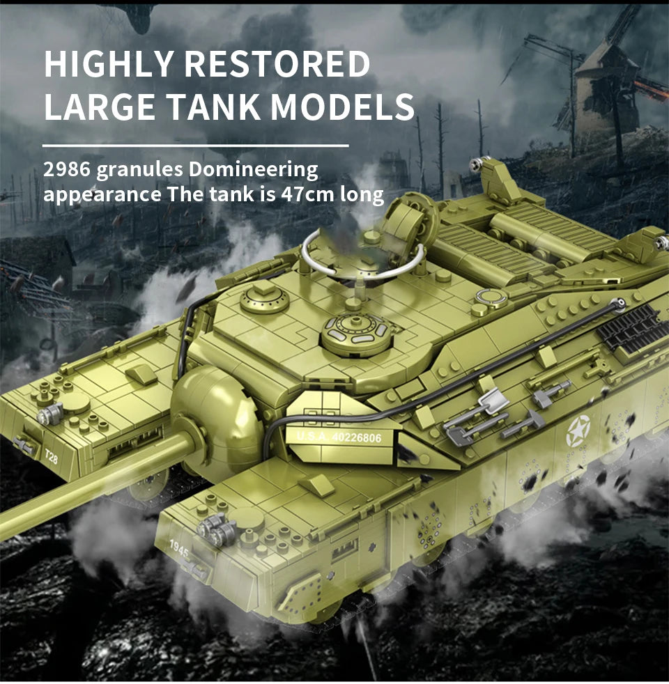 Sluban großer schwerer T28 Panzer PLS628010 2986 Teile