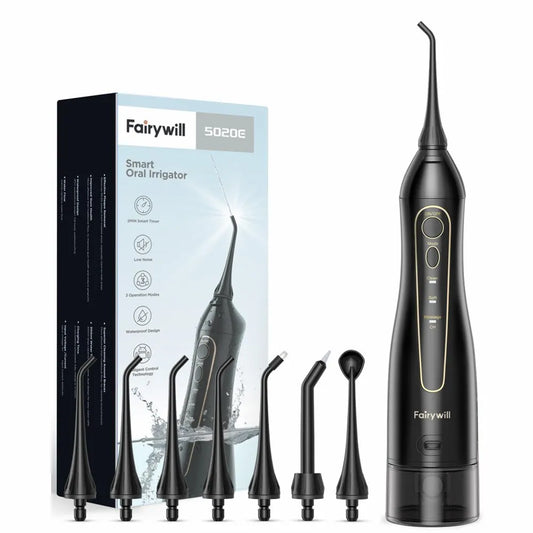 Fairywill Munddusche, wiederaufladbar, tragbar, 3 Modi, Wassertank für Zähne, 300 ml