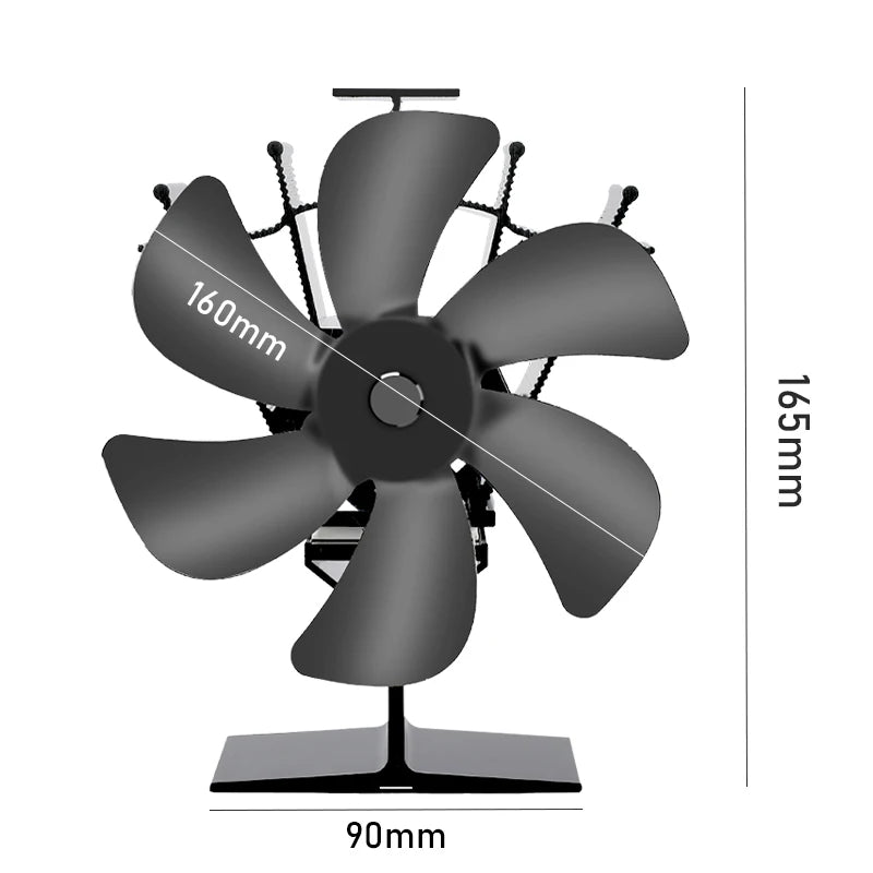 Wärme betriebener Herd Ventilator eco leise schwarz 6 Flügel Kaminventilator