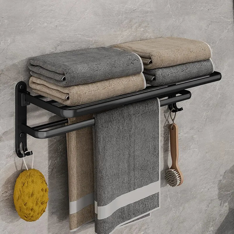 Mattschwarz 50cm Klapphalter mit Haken Handtuchhalter Wandhalterung