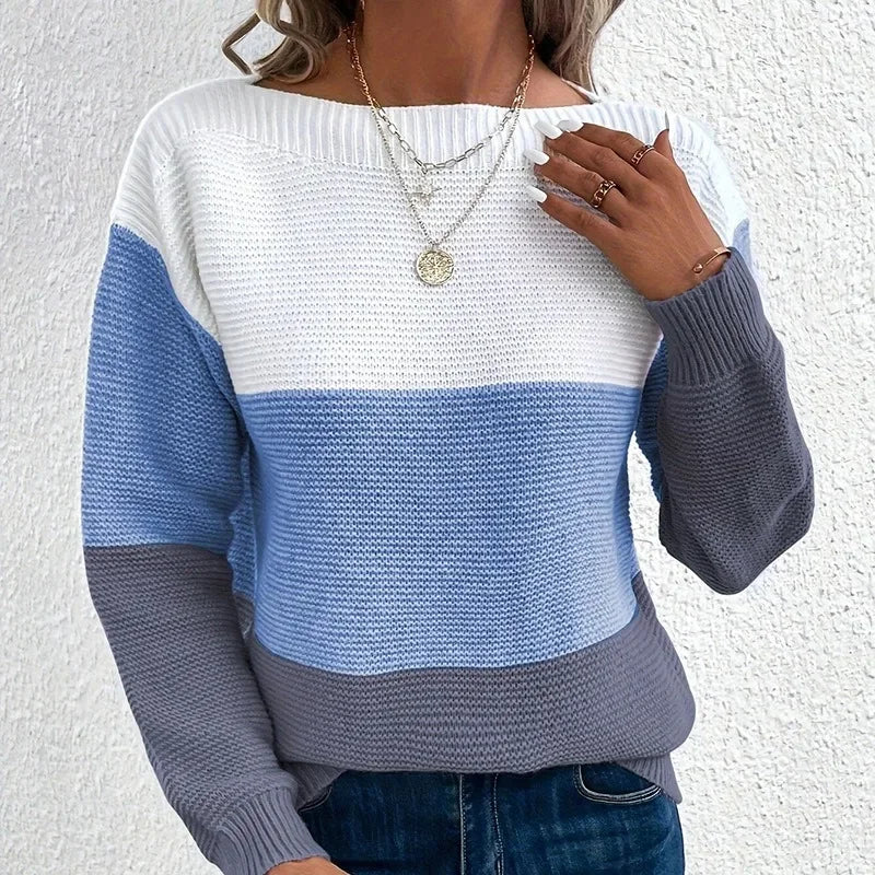 Women's Contrast Color Long Sleeve Pullover