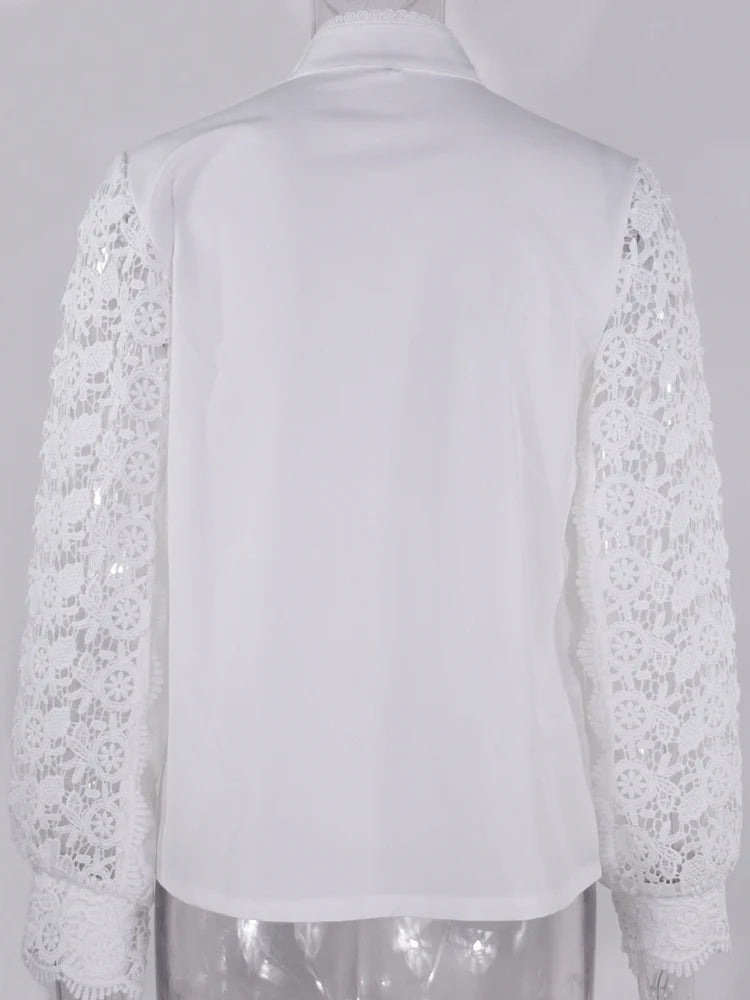 Elegante Damen Kragen Spitze Top Bluse 2024