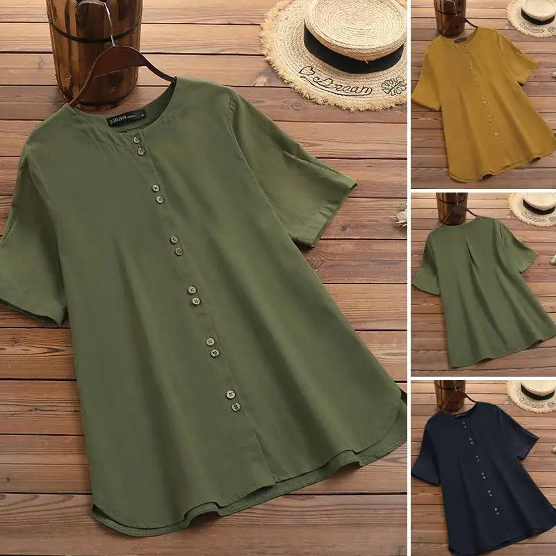 Zanzea Sommer lässige Damen Tunika Top Hemd Baumwolle