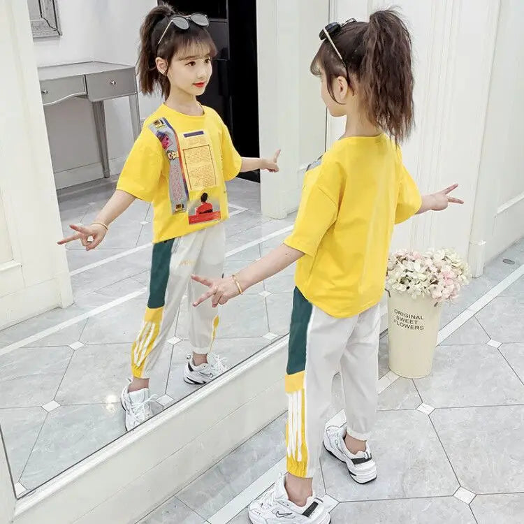 2022 Sommerkleidungs Set Mädchen Hose + T-Shirt 4 - 12 Jahre