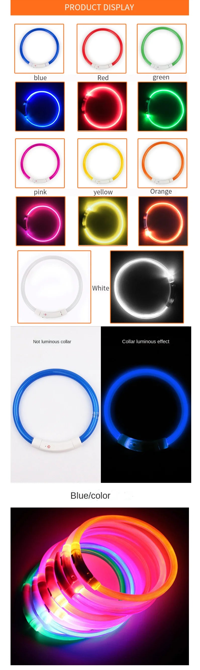 Led-hundehalsband Leuchtendes USB-Hundehalsband