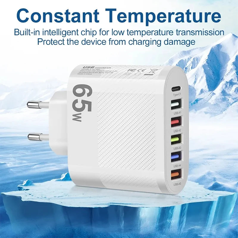 3.1A 5Ports USB Fast Charger 3.0 TYP C