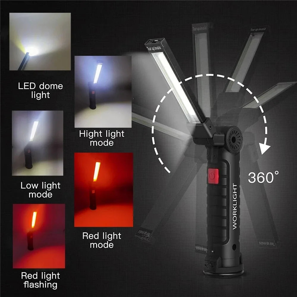 COB LED Faltbare Taschenlampe Magnetische Arbeitsleuchte USB Wiederaufladbar