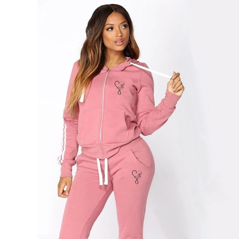 Ladies Fashion Printed Hoodies and Long Pants Set