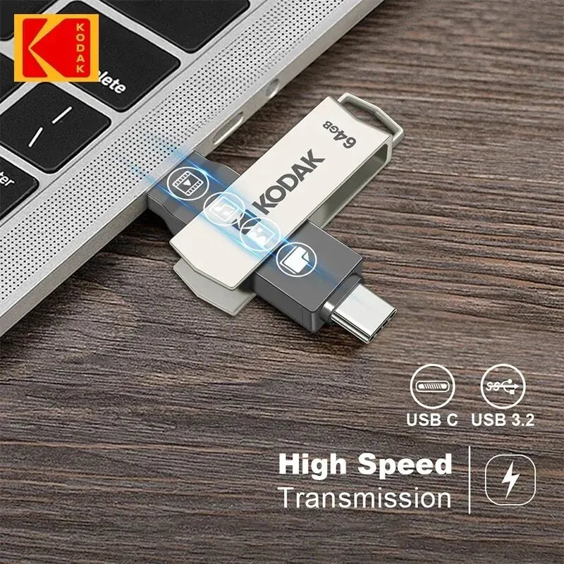 KODAK USB3.2 Type C Flash Drive 256GB 128GB 32GB Pendrive