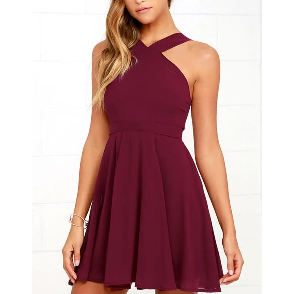 Ärmelloses Rückenfreies Sexy Club Mini Kleid 2024