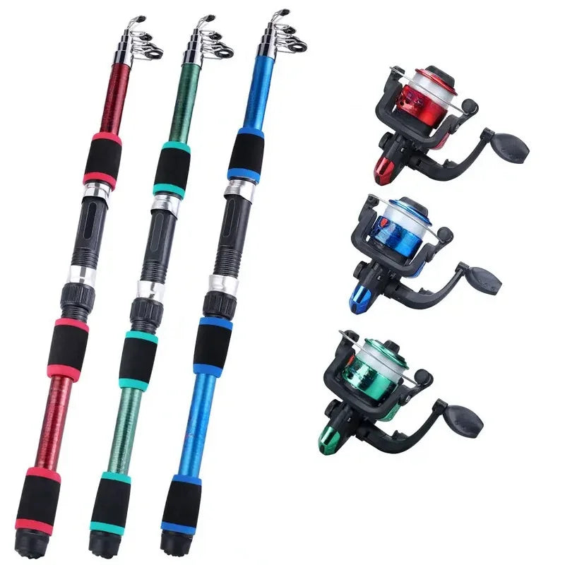Angelruten-Set, komplette Kits mit Teleskop-Angelrute, Spinnrolle, Köder, Haken-Set