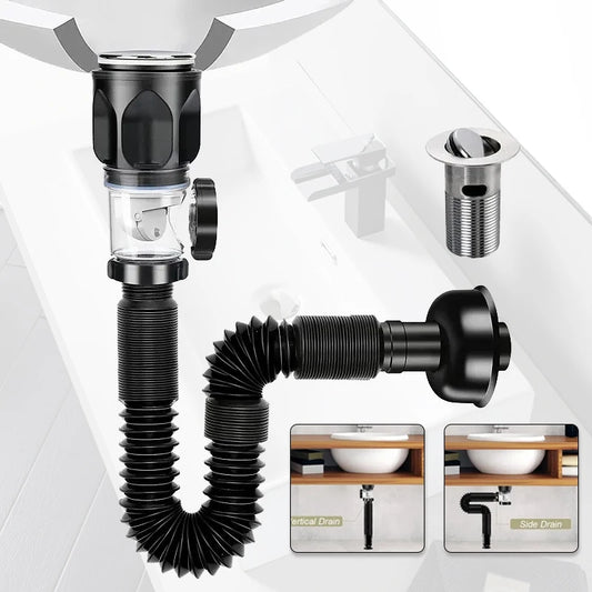Flip-Top-Abfluss für Küchenspüle, einziehbarer, desodorierender Filter, flexibles Fallrohr