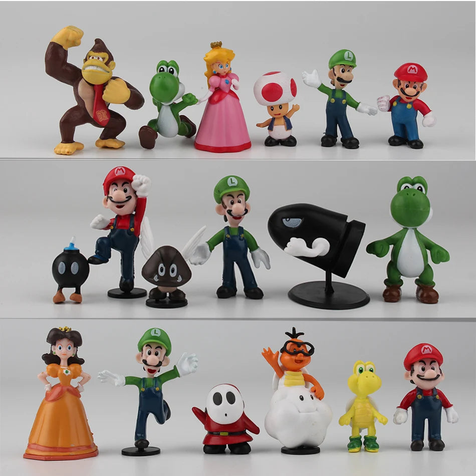 6 Teile/Satz 4-7cm Super Mario Bros PVC Actionfiguren Spielzeug Modell Set Luigi Yoshi Donkey Kong Pilz