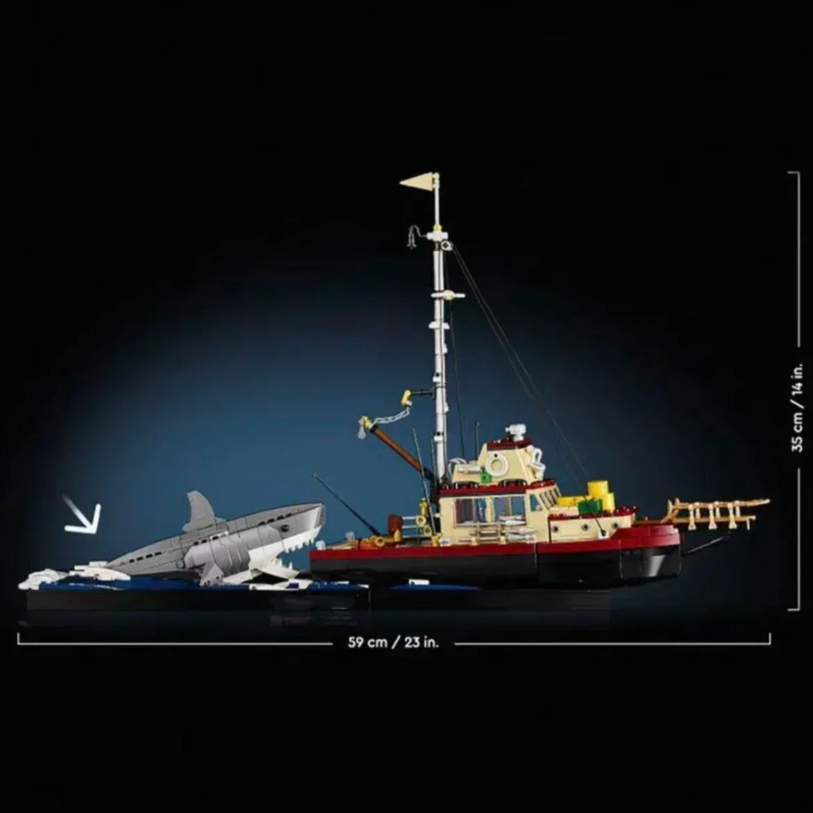 1497 Teile Jaws Diorama Weißer Hai Modell Fischerboot Bausteine Set
