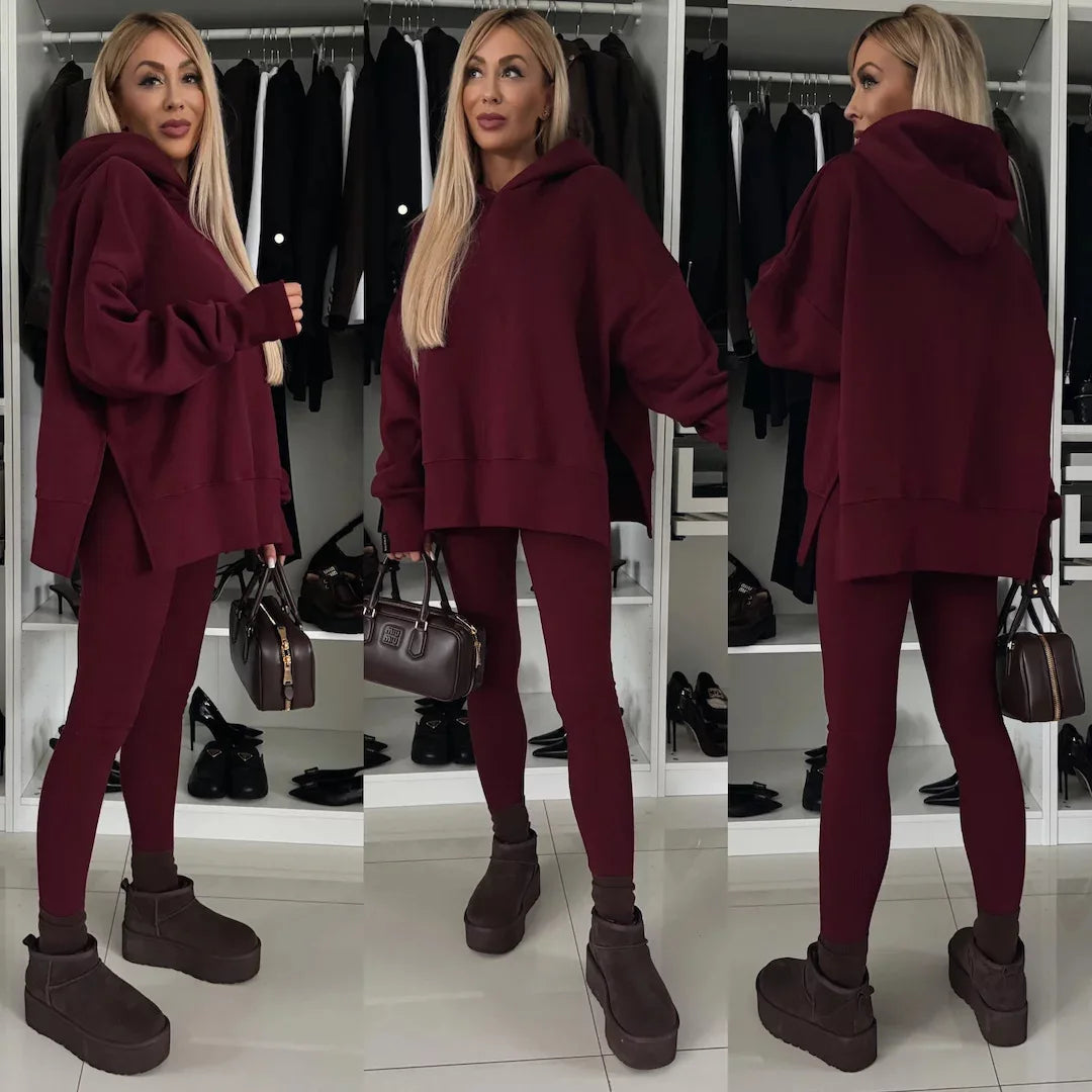 Damen Zweiteiler Hosen Set Gestreifte Kapuzenpullover