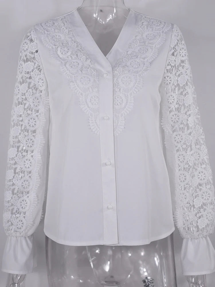 Elegante Damen Kragen Spitze Top Bluse 2024