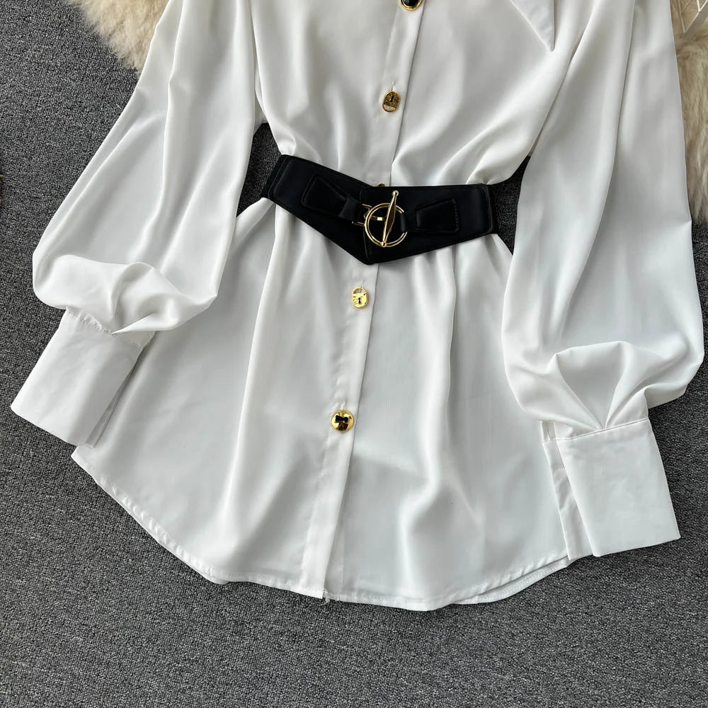 Damen Bluse Hemd mit Gürtel Model 2023
