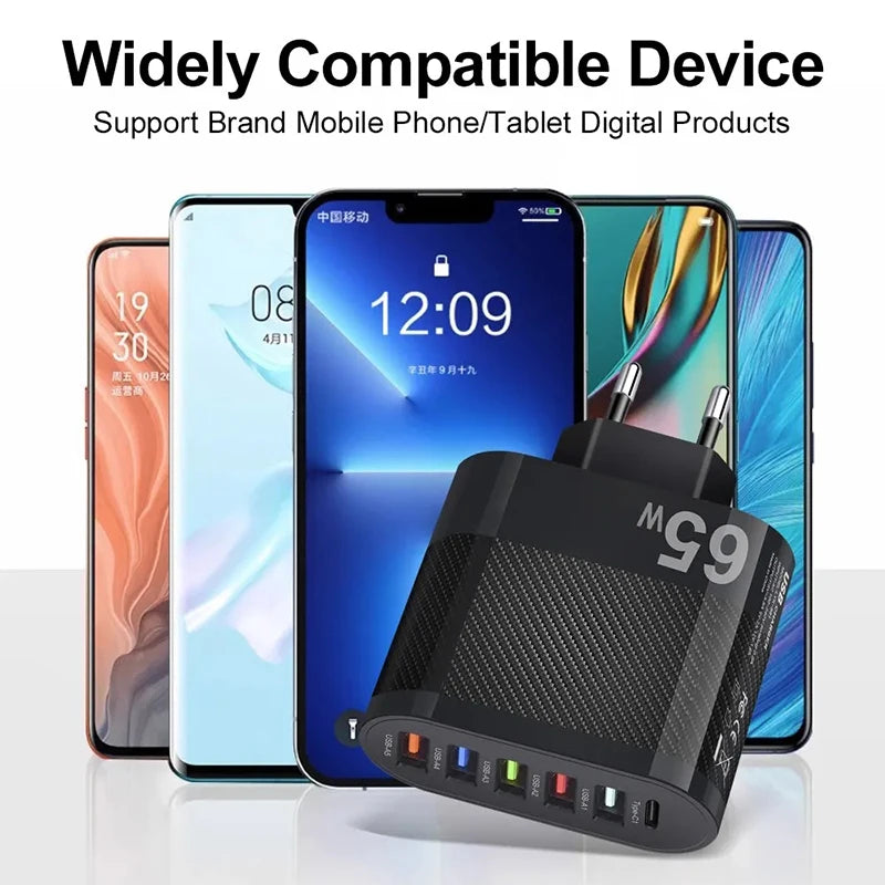 3.1A 5Ports USB Fast Charger 3.0 TYP C