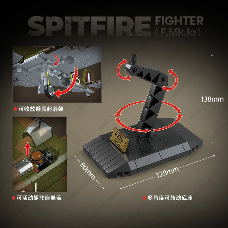 CyunSing Militär Spitfire Fighter Strike Flugzeug Bausteine Weltkrieg Bausteine Set