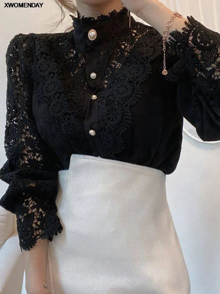 XWOMENDAY Elegante Blumenspitzen Bluse 2024