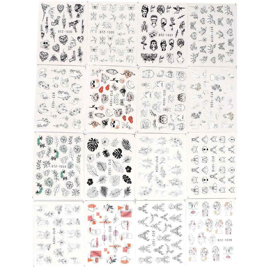 100 Stück Nagelaufkleber Abziehbilder Sets