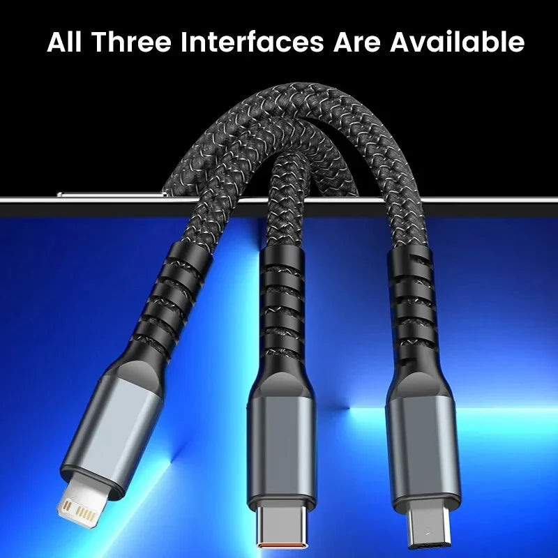 100/66W 3 in 1 Cable Micro USB Type C Cable for iPhone 15 14 13 Pro Max Huawei