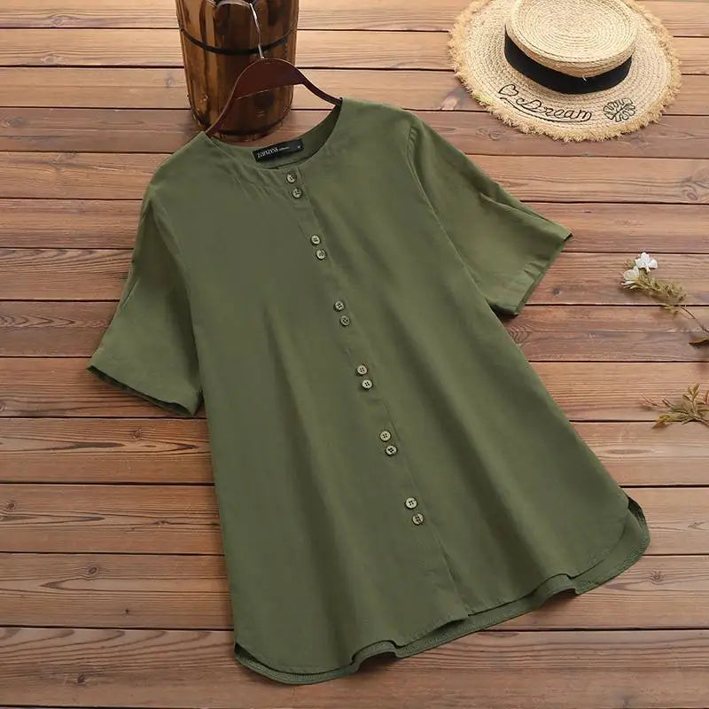 Zanzea Sommer lässige Damen Tunika Top Hemd Baumwolle
