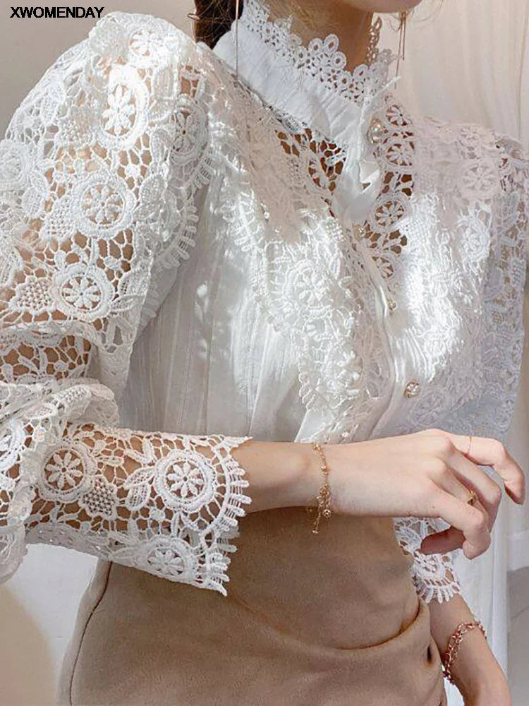 XWOMENDAY Elegante Blumenspitzen Bluse 2024